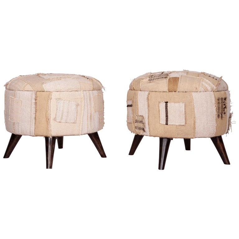 Ottomans / Poufs Upholstered with a Vintage Kilim Patchwork at 1stDibs