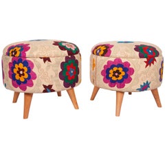 Ottomans / Poufs Upholstered with a Vintage Suzani