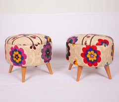 Ottomans / Poufs Upholstered with Vintage Uzbek Suzani