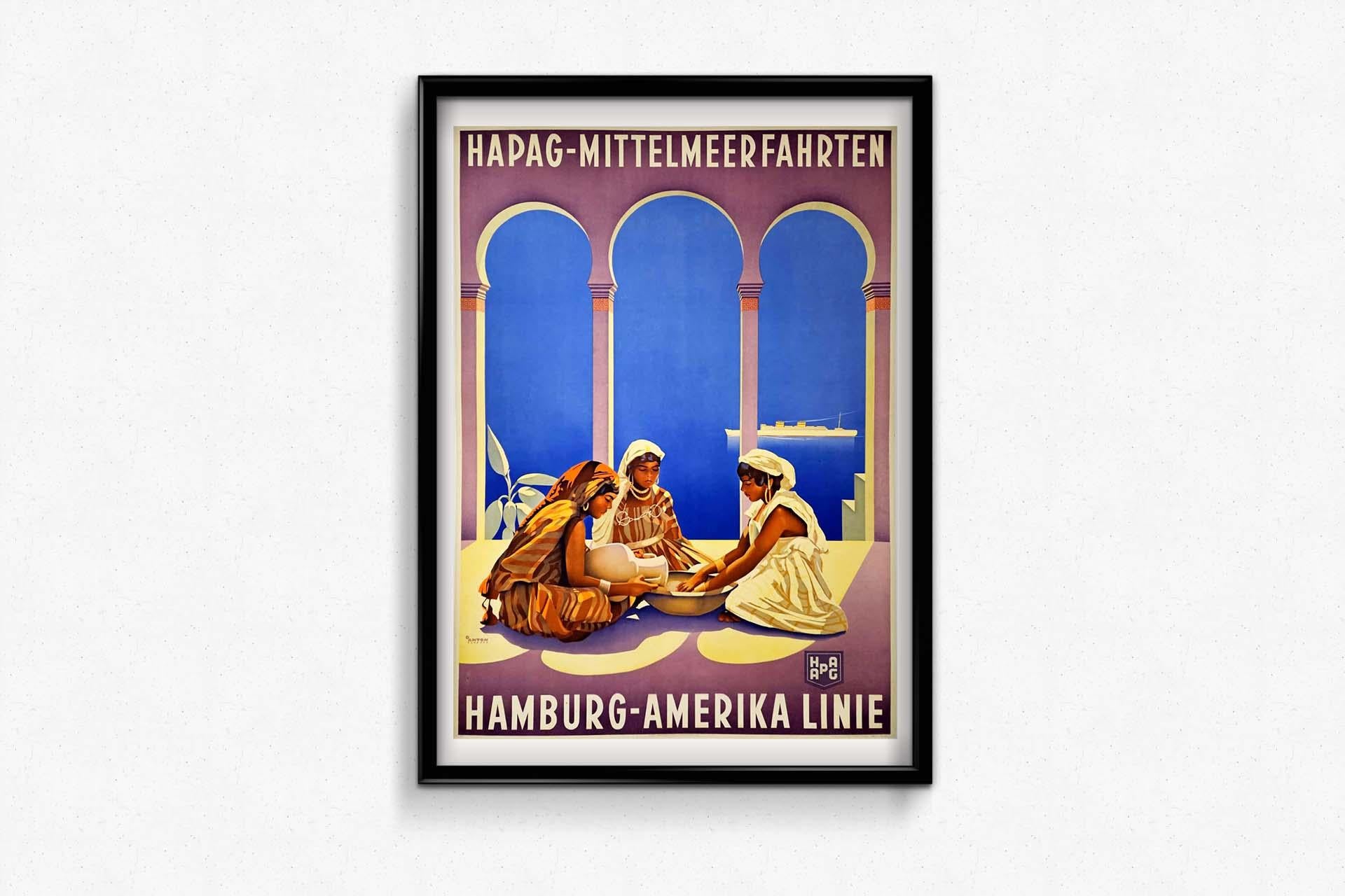 Original poster by Ottomar Anton Hapag Mittelmeerfahrten - Hamburg Amerika Line For Sale 2