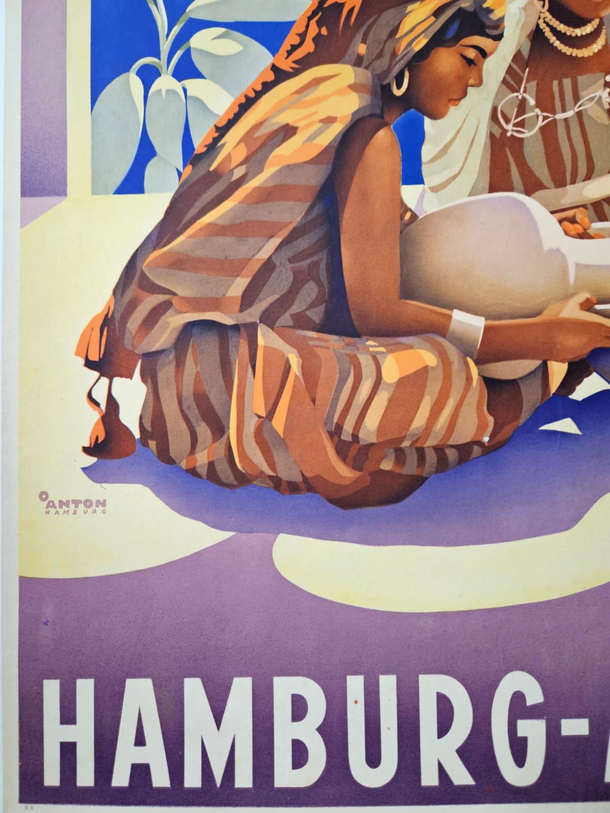 Originalplakat von Ottomar Anton Hapag Mittelmeerfahrten – Hamburg Amerika Line im Angebot 4