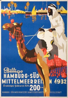 Hamburg Sud Mediterranean Cruise Travel Ocean Liner Original Vintage Poster 1932