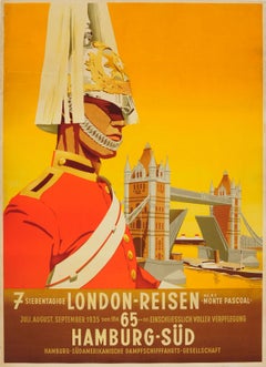 Original Vintage Cruise Travel Poster London Reisen Hamburg Sud Ottomar Anton