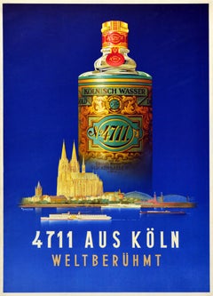 Original Vintage Perfume Advertising Poster For Eau De Cologne 4711 Koln Germany