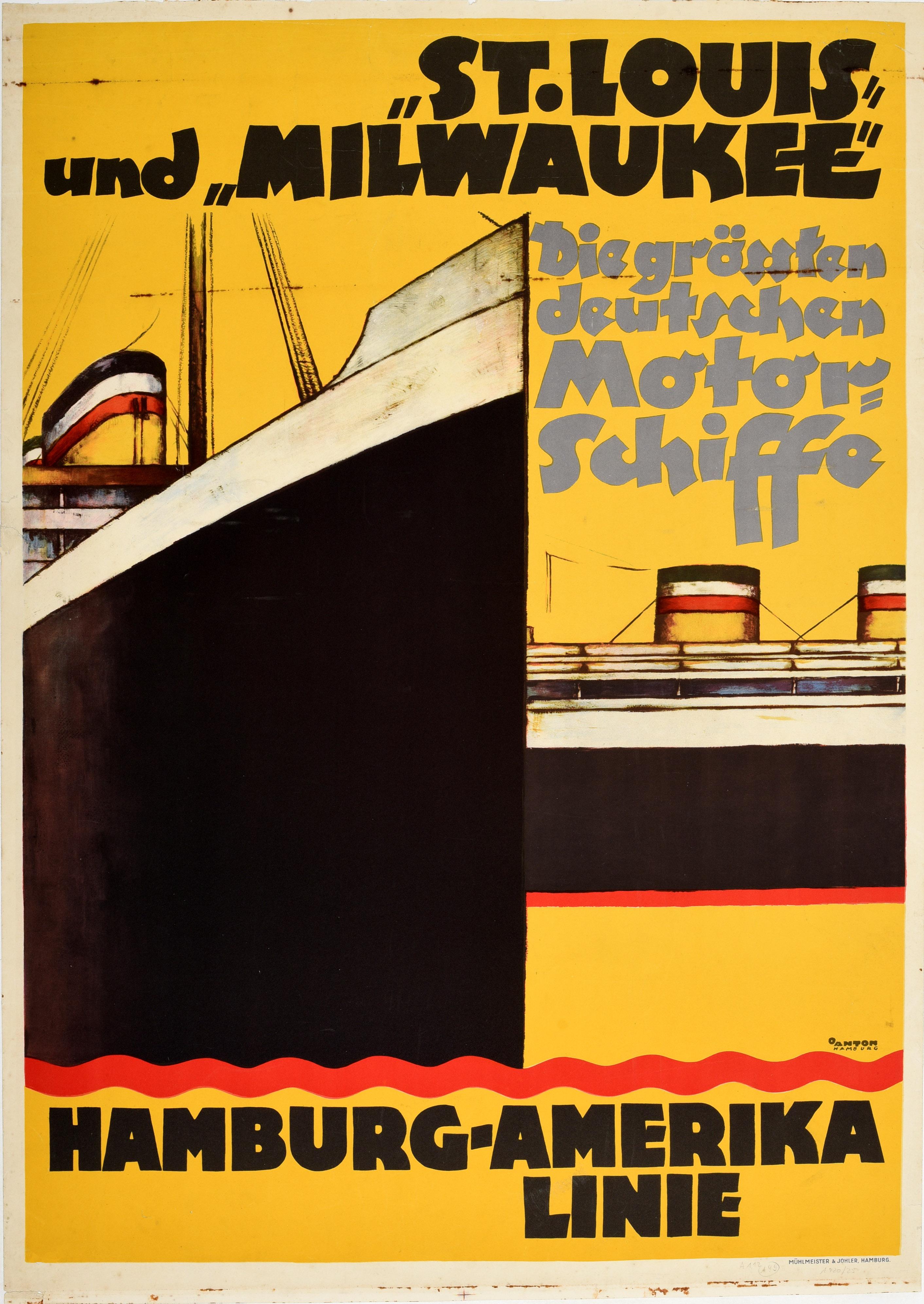 Ottomar Anton Print - Original Vintage Poster Hamburg Amerika Line St Louis & Milwaukee Cruise Travel