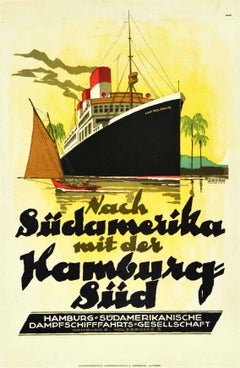 Original Vintage Poster Sudamerika S America Hamburg Sud Cruise Ship Cap Polonio