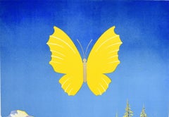 Original Vintage Travel Poster Touropa Winter Sport Express Train Butterfly Art