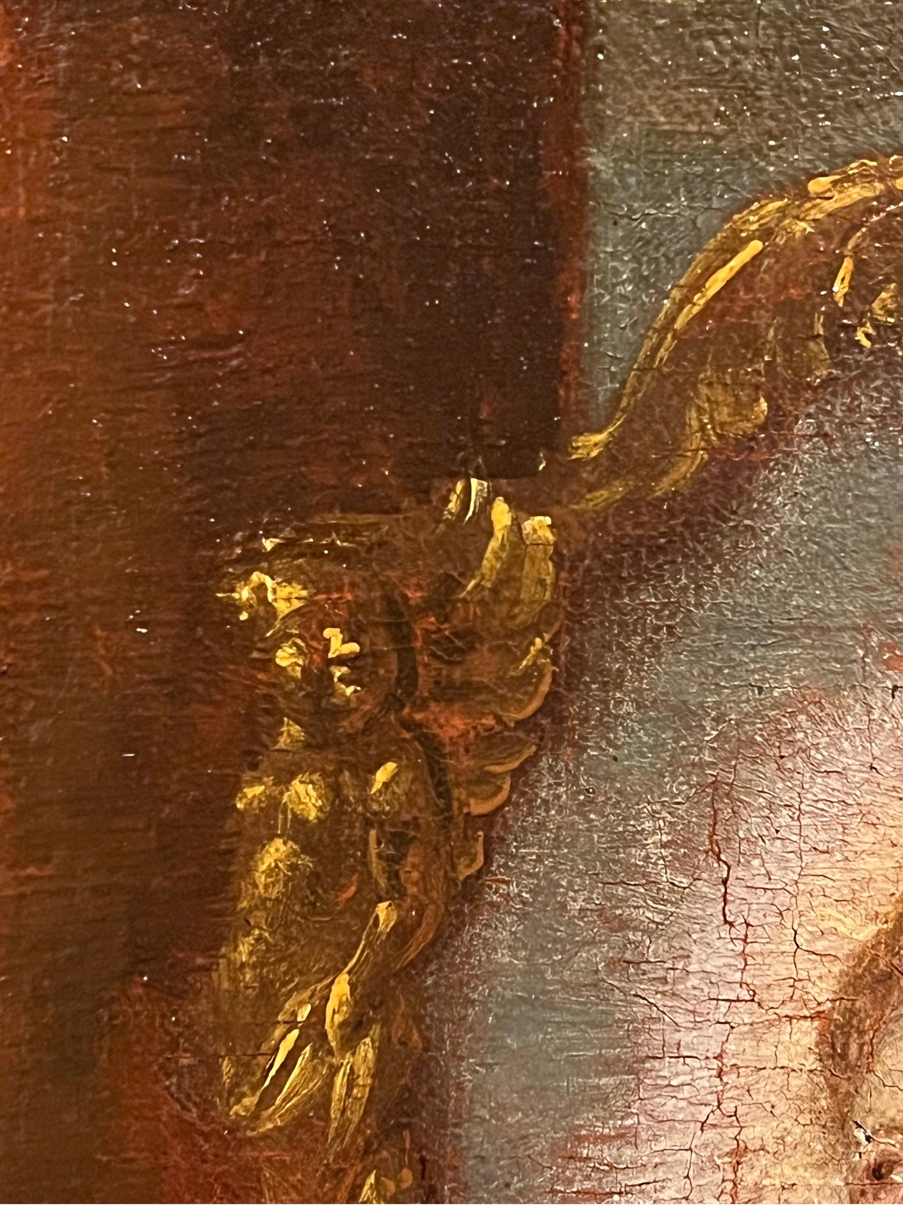 Fin du XVIIe, début du XVIIIe siècle, peinture à l'huile de maître ancienne représentant une allégorie de Lady Justice tenant les démons à distance.

Notre tableau, probablement une esquisse pour une œuvre beaucoup plus grande, transmet un message