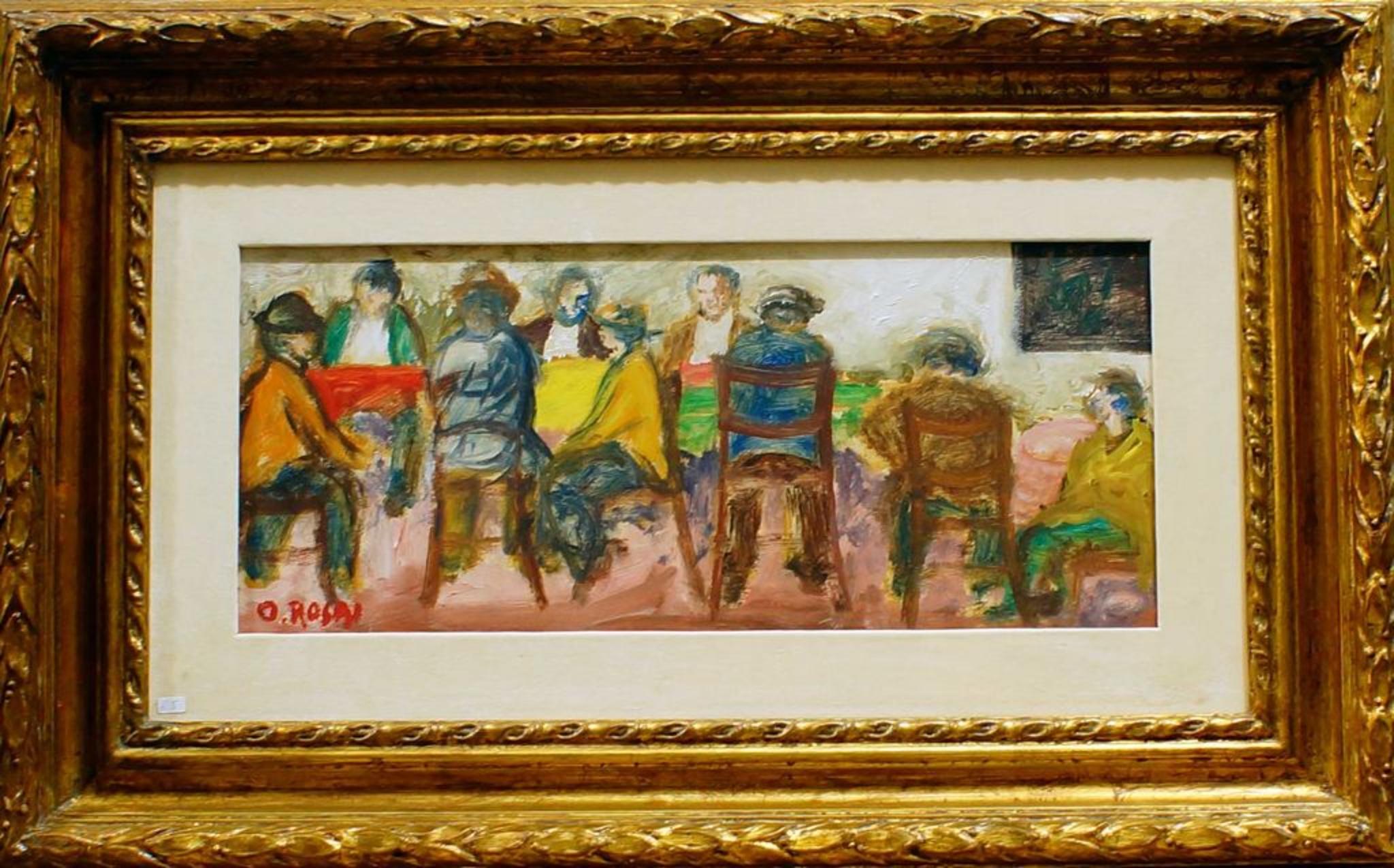 Men at the Cafè - Oil Paint on Plywood by Ottone Rosai - 1956