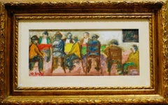 Men at the Caf - Peinture à l'huile sur contreplaqué d'Ottone Rosai, 1956