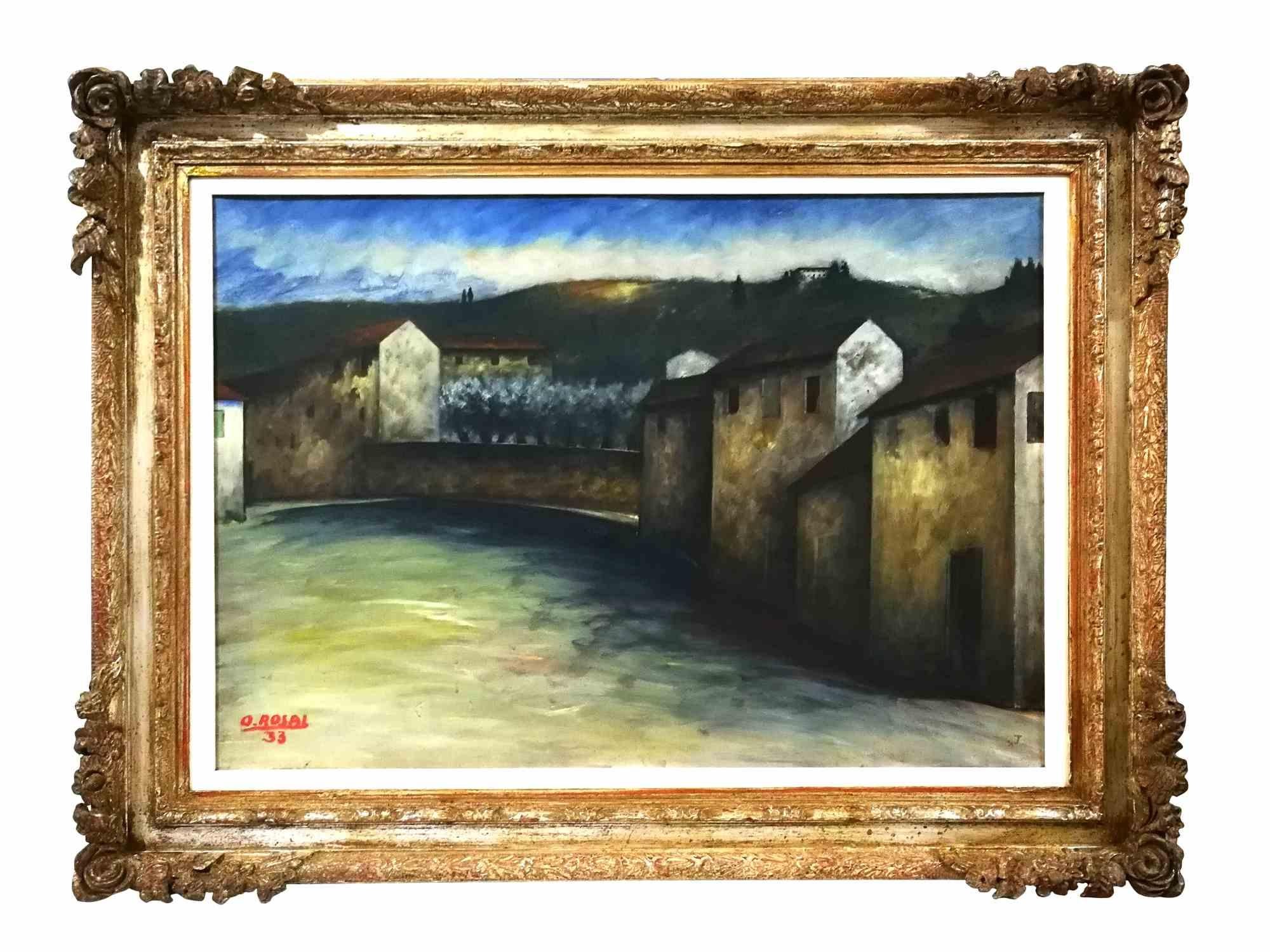 Tuscan Landscape - Original Oil Paint by Ottone Rosai - 1933