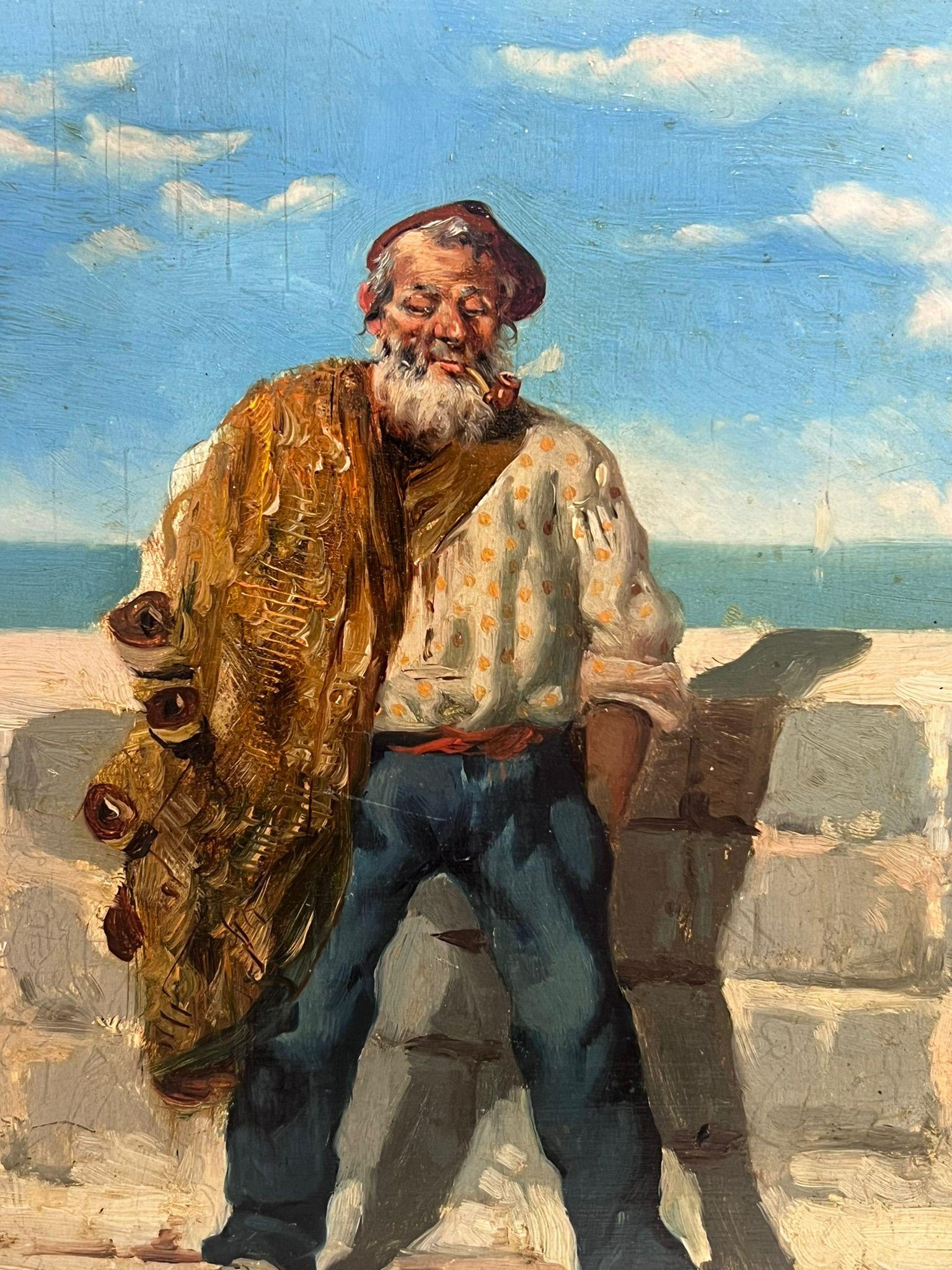 The Old Fisherman
by Ottorino Caracciolo (Italian 1855-1888)
indistinctly signed & inscribed
oil on wood panel, unframed
board: 8.5 x 6.25 inches
provenance: private collection, France
condition: sound condition 