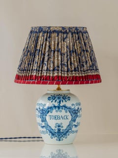 Delft Blue Hand-Painted Ceramic Table Lamp with New Pleated Lampshade