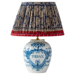 Oud Delft Tobacco Jar Table Lamp with New Pleated Sari Silk Shade, Post-1968
