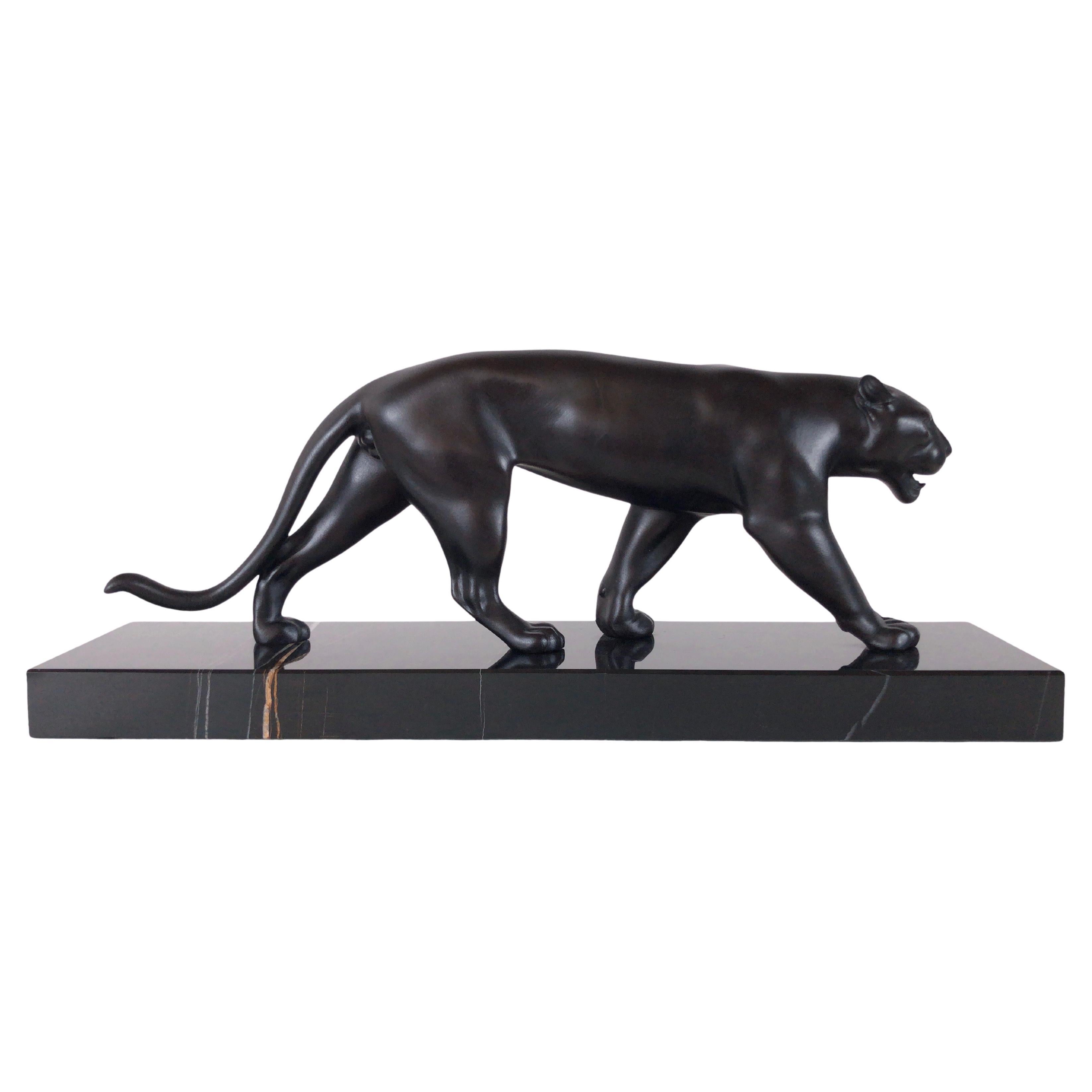 Ouganda Animal Sculpture Black Panther French Art Deco Style by Max Le Verrier For Sale