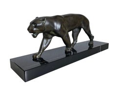 Ouganda Art Deco Style Panther Sculpture Original Max Le Verrier in Spelter