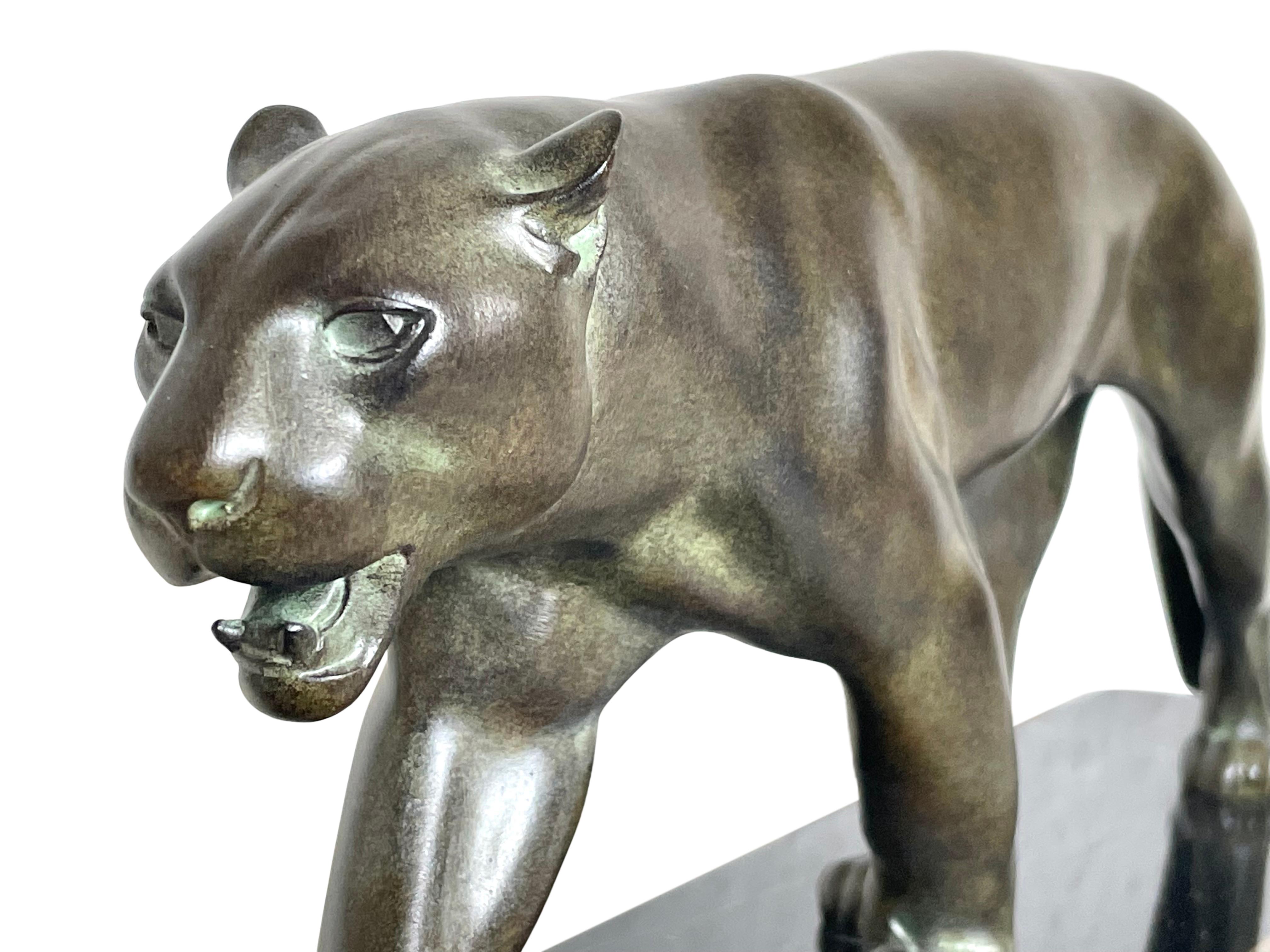 French Ouganda Art Deco Style Panther Sculpture Original Max Le Verrier in Spelter