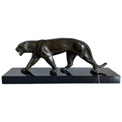 Ouganda Art Deco Style Panther Sculpture Original Max Le Verrier in Spelter