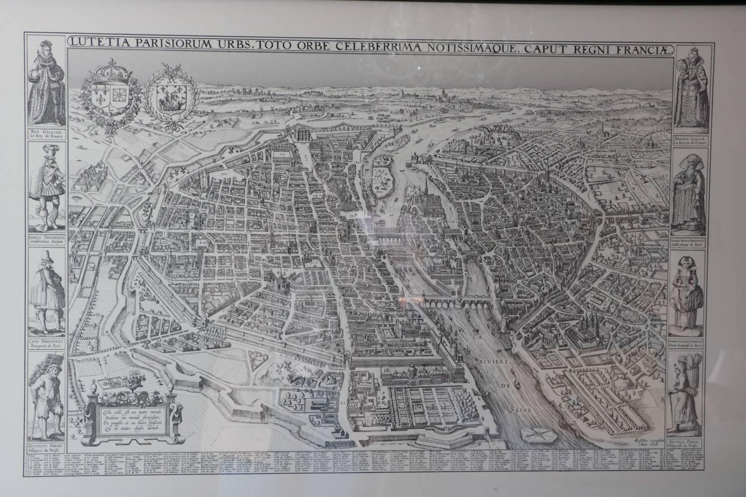 French Provincial Vintage Framed French Map of Paris Black and White  For Sale