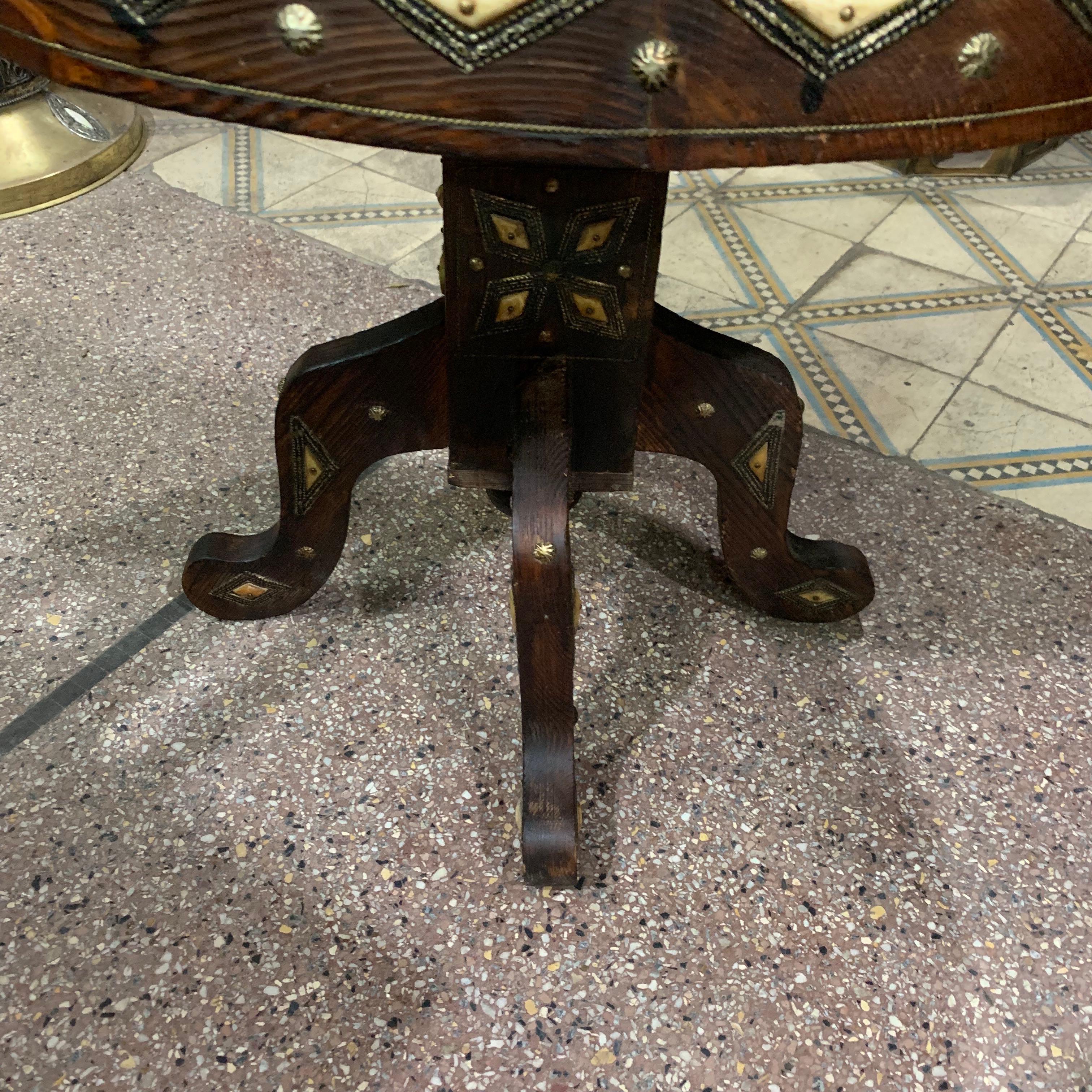 Inlay Oujda Region Round Side Table, Morocco, 1920s