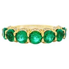 ound Emerald and Diamond Band Ring in 14K Yellow Gold 1.75ctw