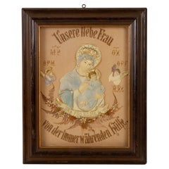 "Our Dear Lady" German Religious Wax Relief Portrait of Madonna & Child