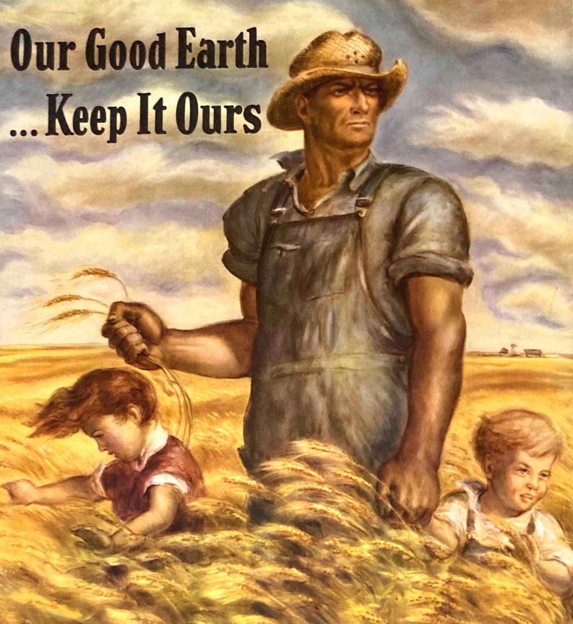 Präsentiert wird ein Original-Propagandaplakat aus dem Zweiten Weltkrieg, das zum Kauf von Kriegsanleihen auffordert. Dieses Poster wurde von John Steuart Curry illustriert und 1943 vom U.S. Government Printing Office veröffentlicht. 
1941