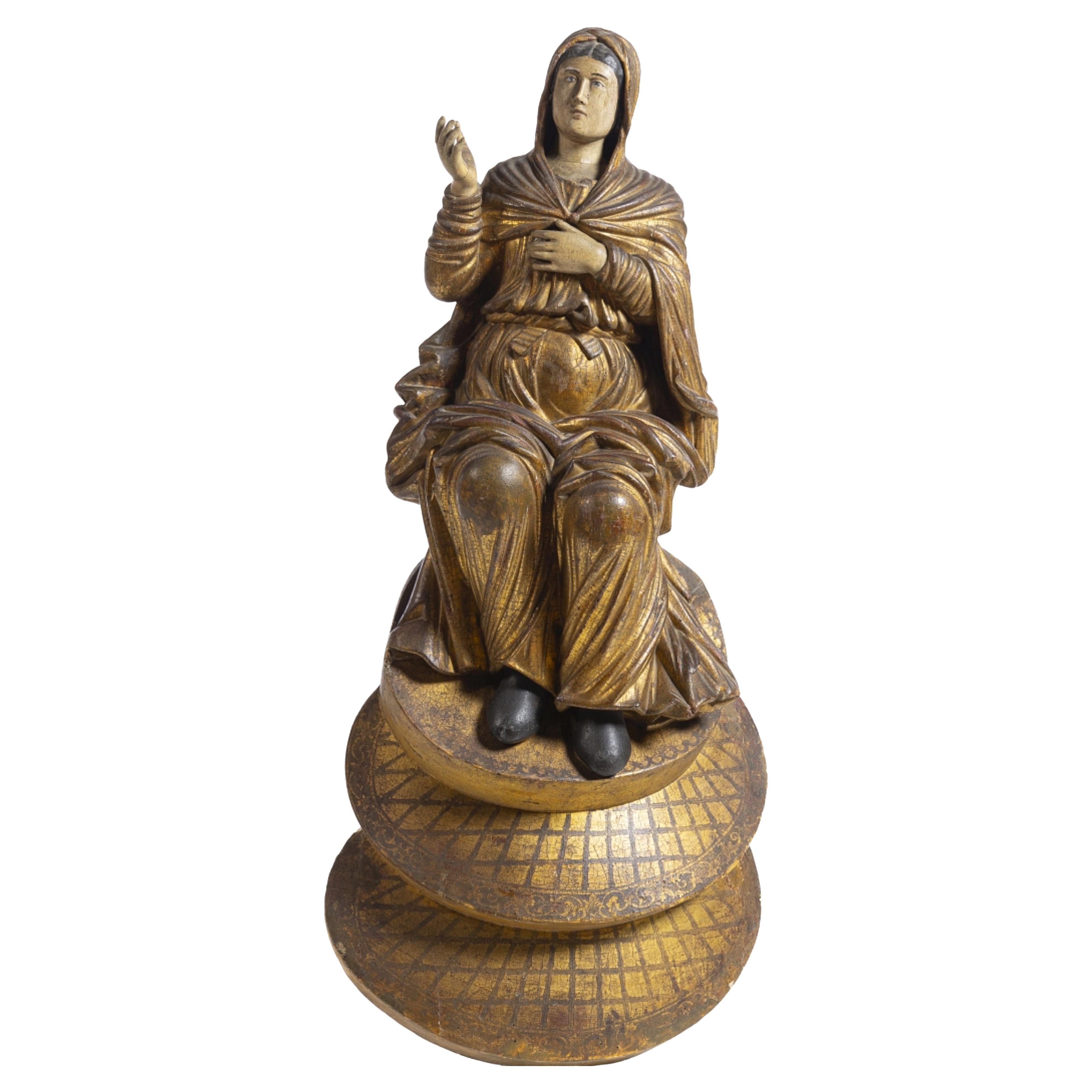 UNSERE FRAU VON ASCENSION  Portugiesische Skulptur, 17. Jahrhundert, H: 125 cm im Angebot