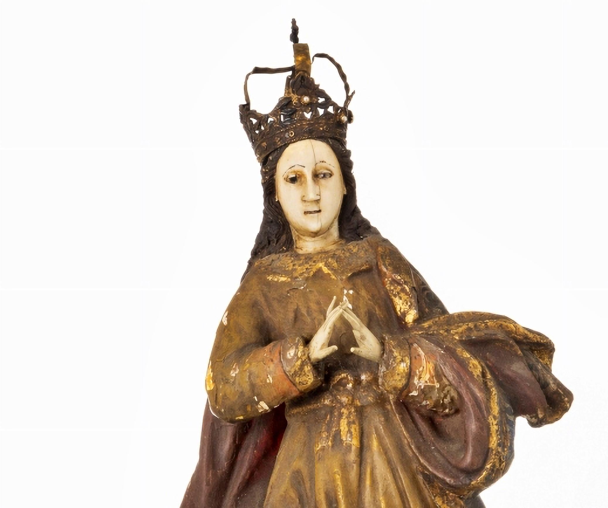 Hand-Crafted OUR LADY OF CONCEPTION Indo-Portuguese Sculpture 18th Century For Sale