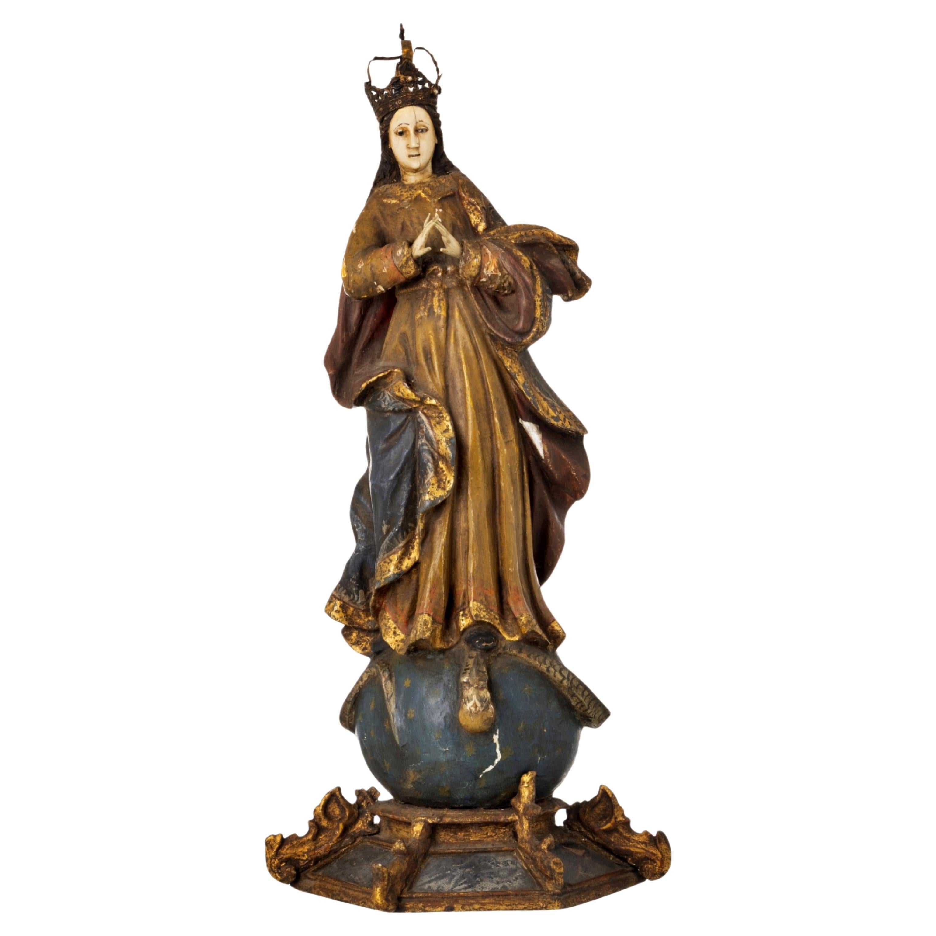 Indo-portuguesische Skulptur „OUR LADY OF CONCEPTION“ aus dem 18. Jahrhundert im Angebot