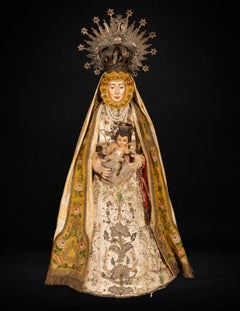 Our Lady of El Rocío, dressed in robes, with Child and Peruvian Alpaca Crown
