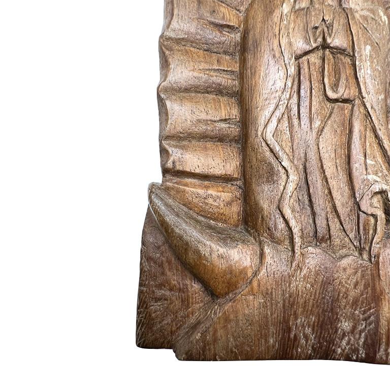 Our Lady of Guadalupe Carved Wood Hanging Wall Sculpture or Plaque In Good Condition For Sale In Oklahoma City, OK