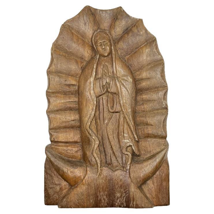 Our Lady of Guadalupe geschnitzt Holz hängende Wand-Skulptur oder Plaque