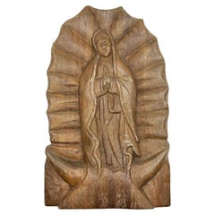 Our Lady of Guadalupe Carved Wood Hanging Wall Sculpture or Plaque