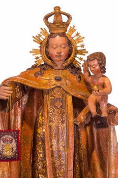 16th Century Our Lady of Mount Carmel, Gold Gilded and Polychromed