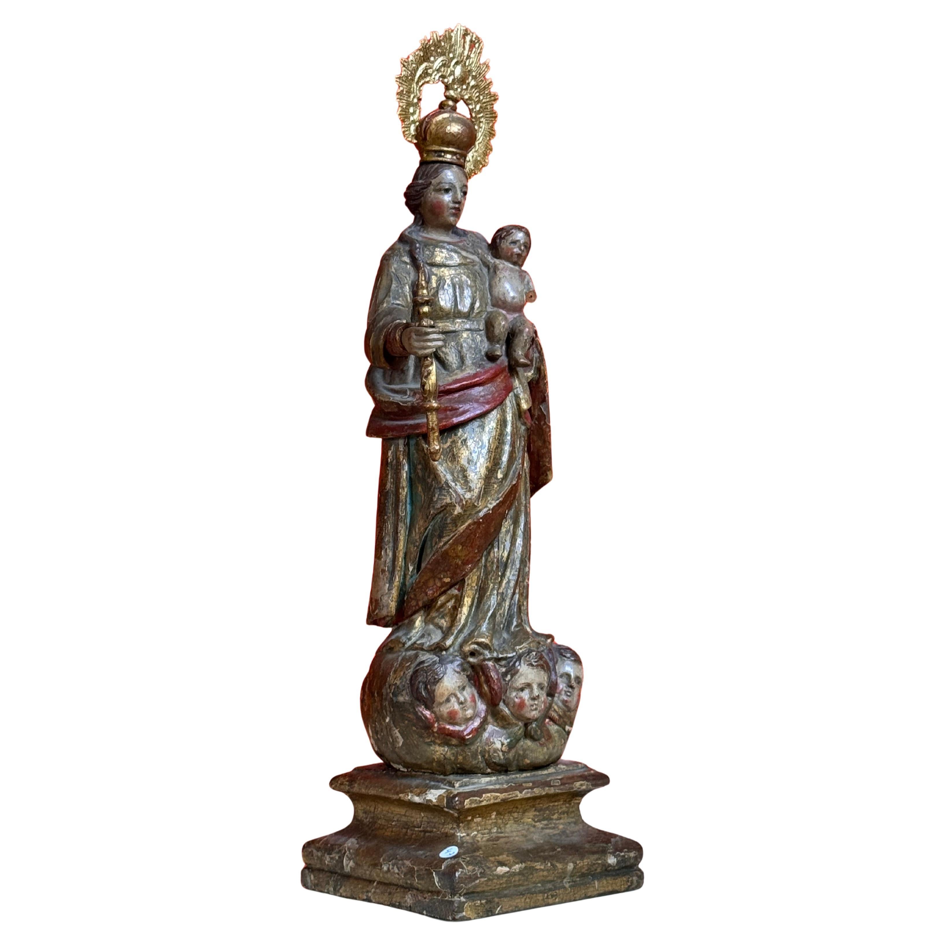 Our Lady of the Rosary with Child, polychrome wood carving, 18th century