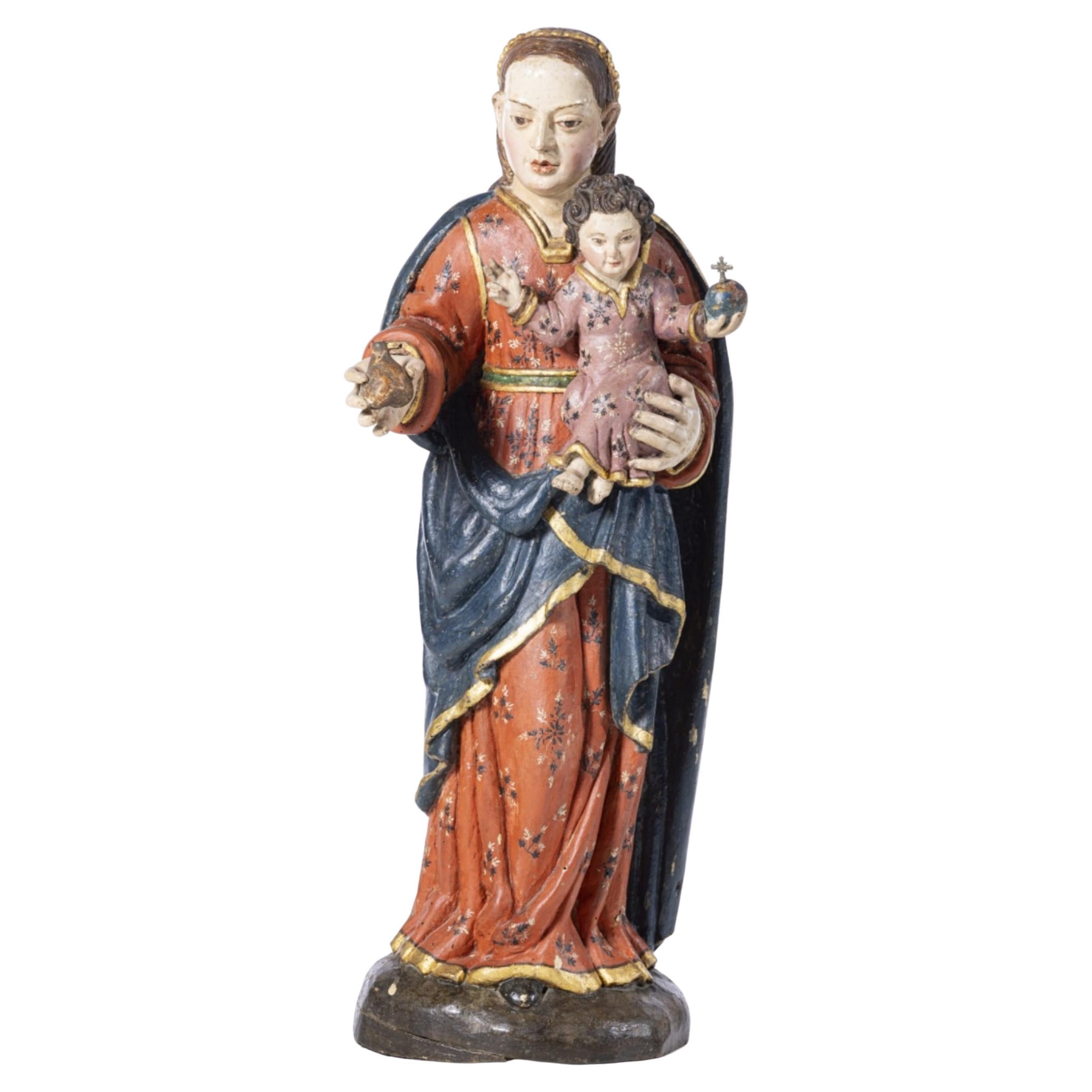 Our Lady with Child Jesus Savior of the World 17th Century For Sale