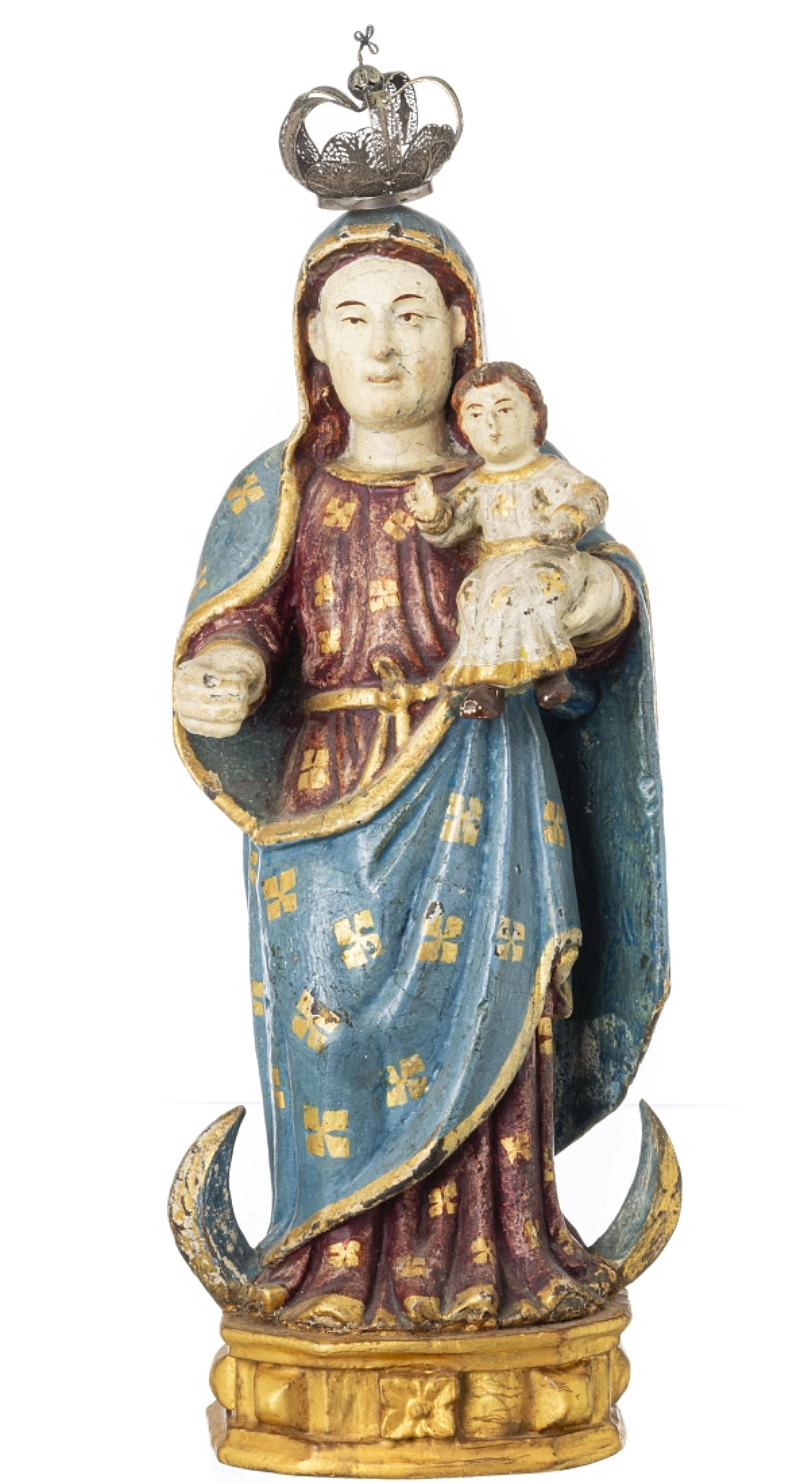 Hand-Carved OUR LADY WITH THE BOY JESUS  Indo-Portuguese sculpture, !7th Century For Sale