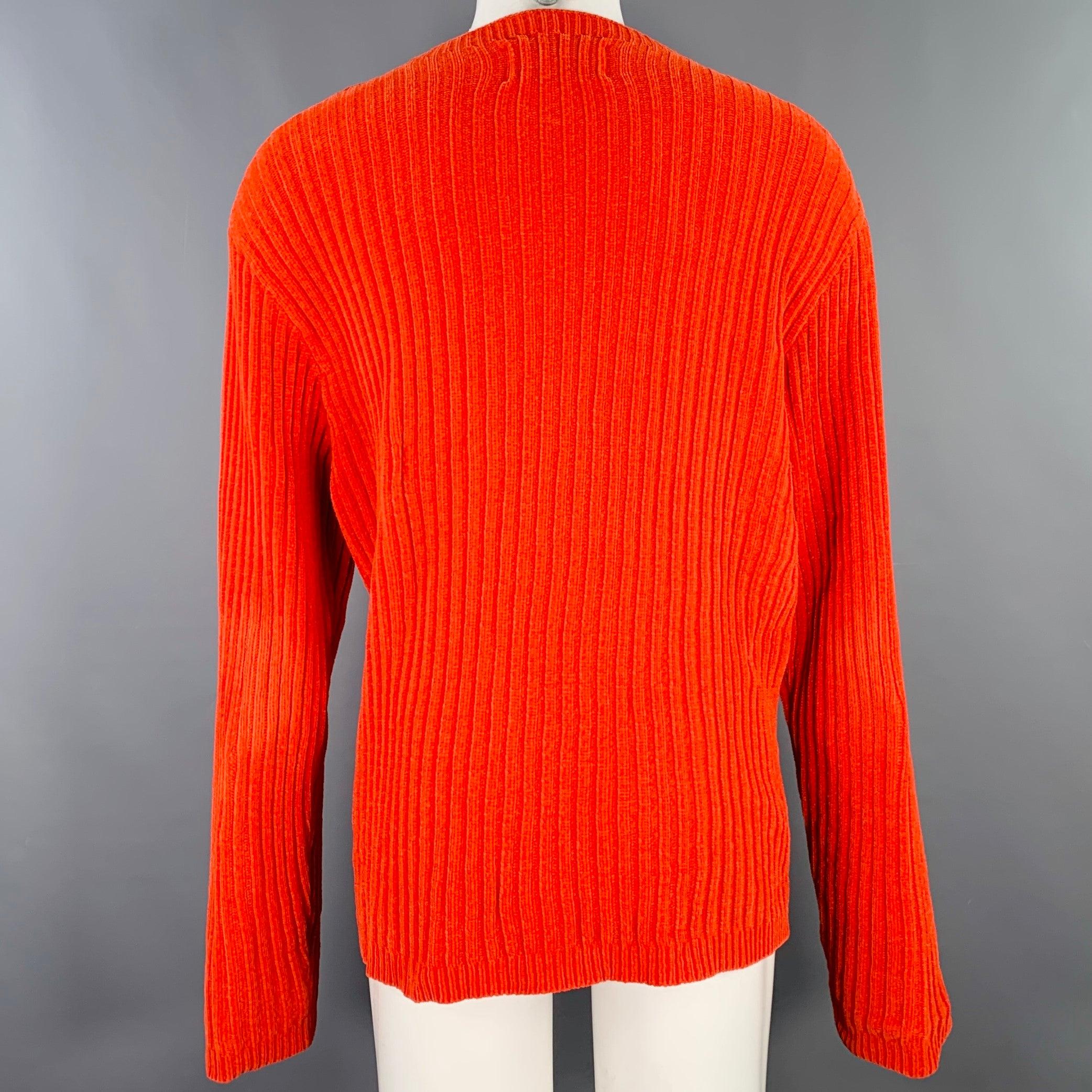 Red OUR LEGACY Size 40 Orange Chenille Ribbed Polyester Crew Neck Pullover For Sale