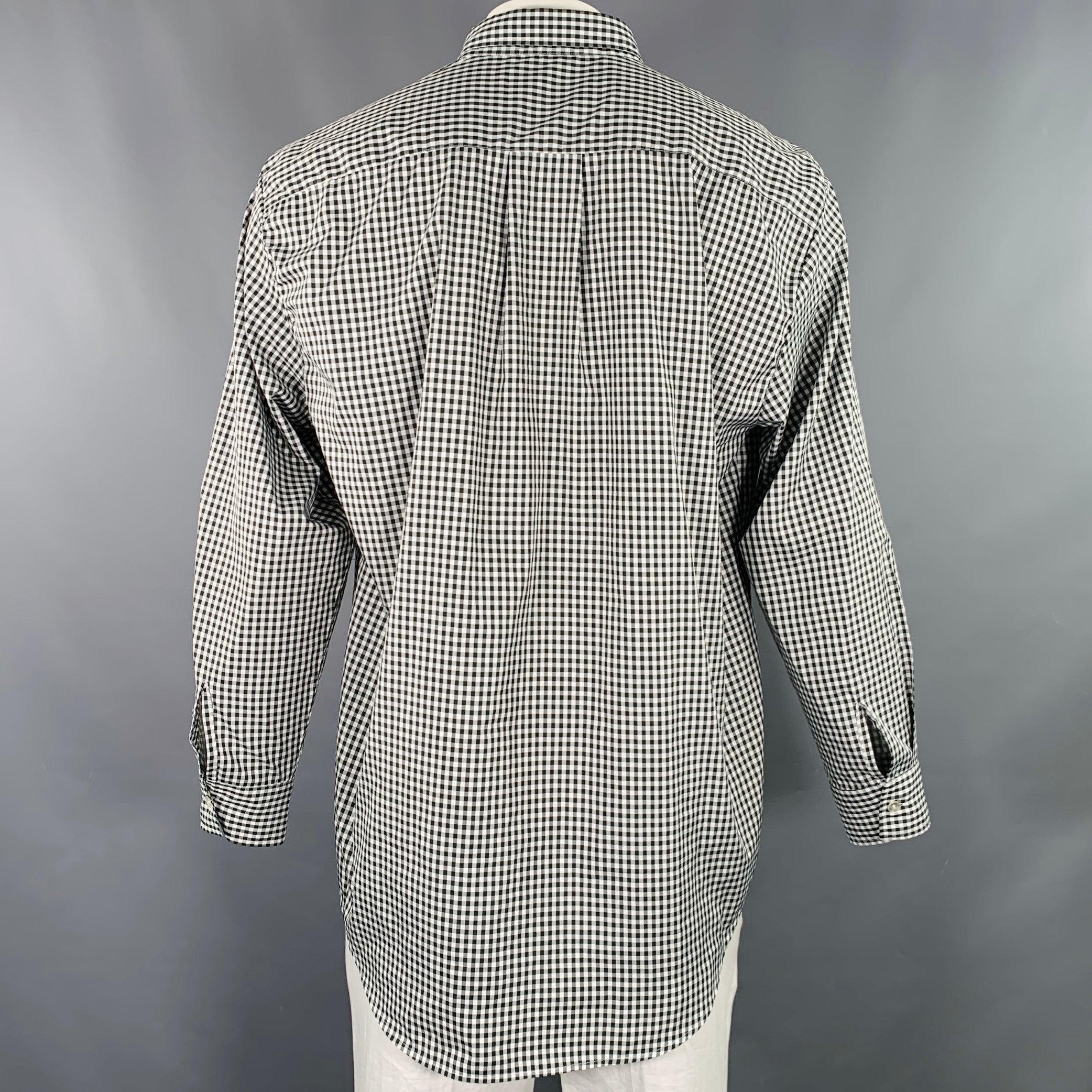 OUR LEGACY Size 44 Black White Gingham Polyester One Pocket Long Sleeve Shirt In Excellent Condition For Sale In San Francisco, CA