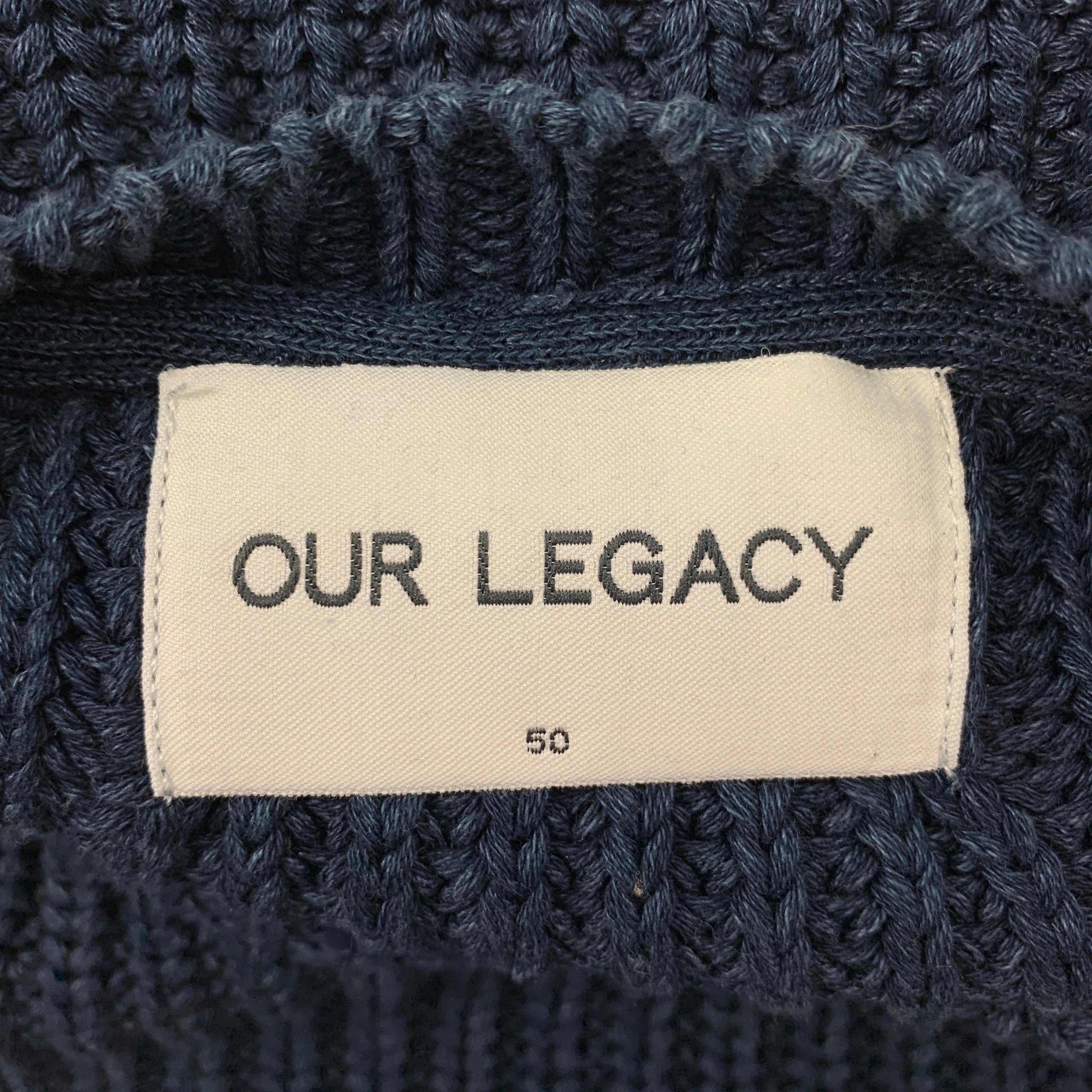 OUR LEGACY Size M Navy Knitted Cotton Crew-Neck Sweater In Good Condition In San Francisco, CA