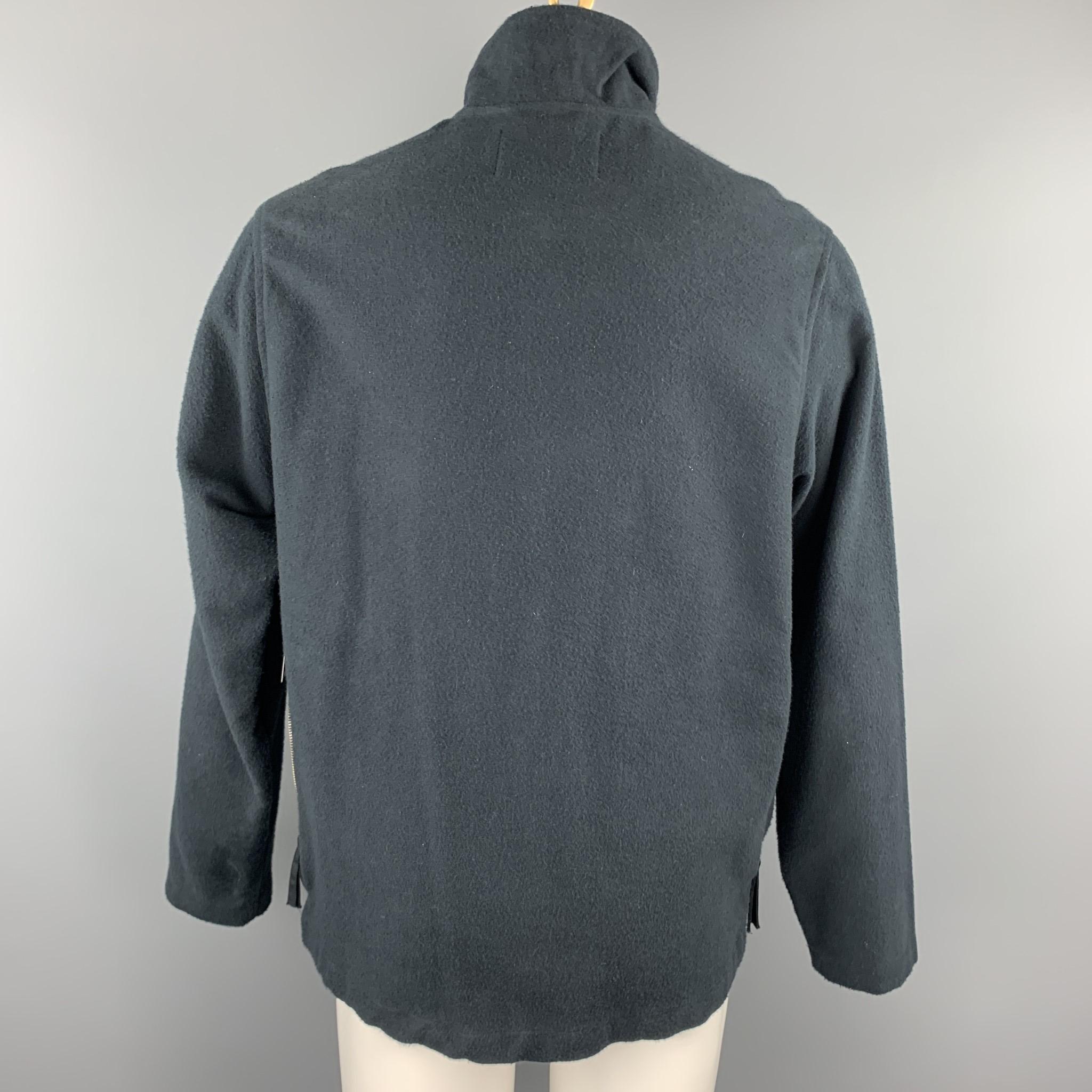 Gray OUR LEGACY Size S Navy Textured Cotton High Collar Zip Jacket