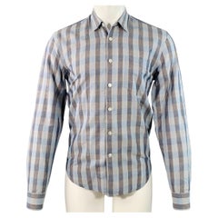OUR LEGACY SS16 – IT 48 – Blau-graues kariertes Langarmhemd aus Leinen und Baumwolle