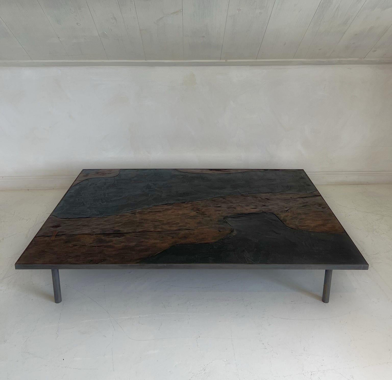 Contemporary Our Luna Coffeetable with Reclaimed Walnut and Marbleplaster