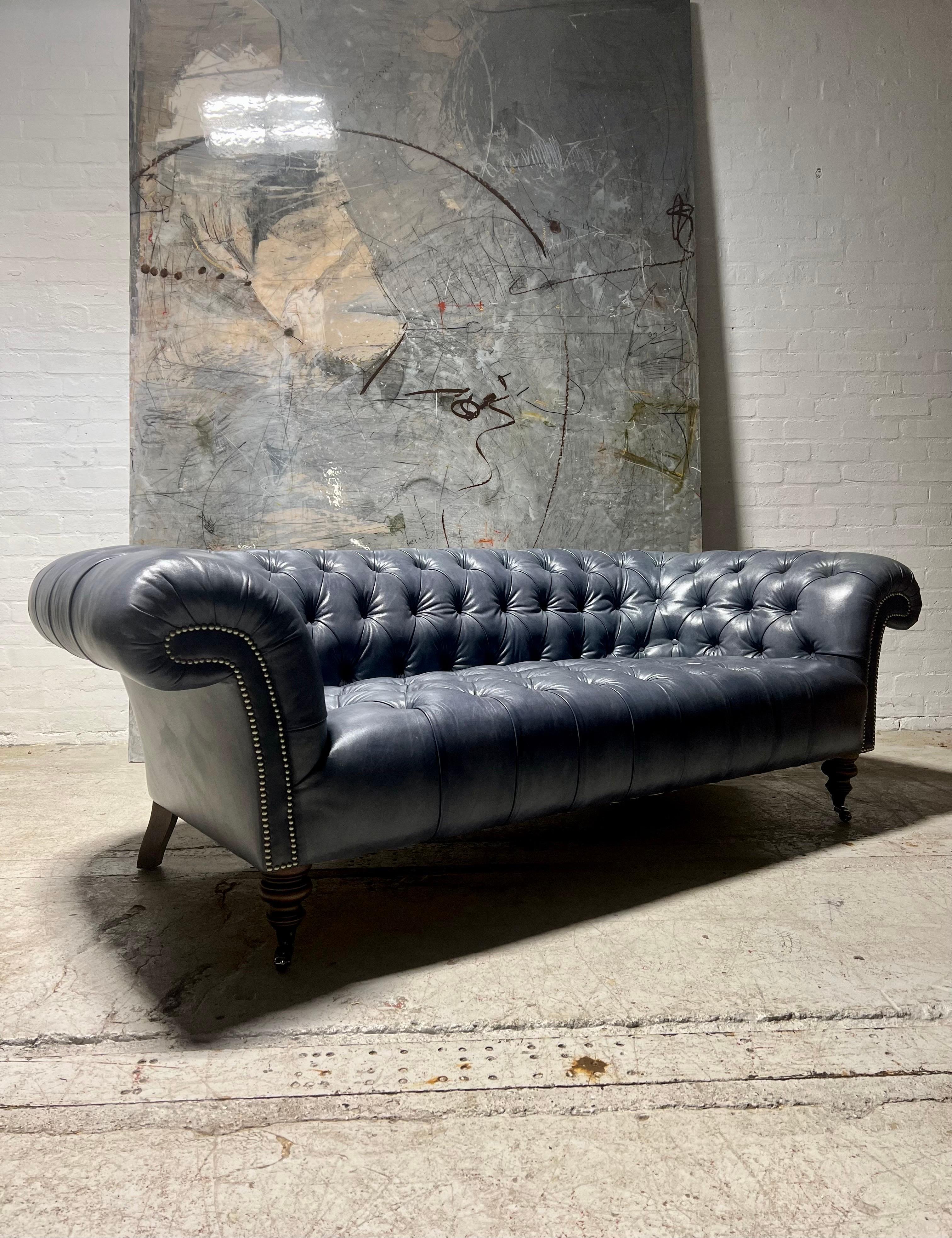 Our Carver Chesterfield sofa is a very classic style of generous proportions that is certain to bring gravitas and elegance to your space.

The very generously rolled arm is very strong with a masculine feel.

We actually offer 5 crafting options