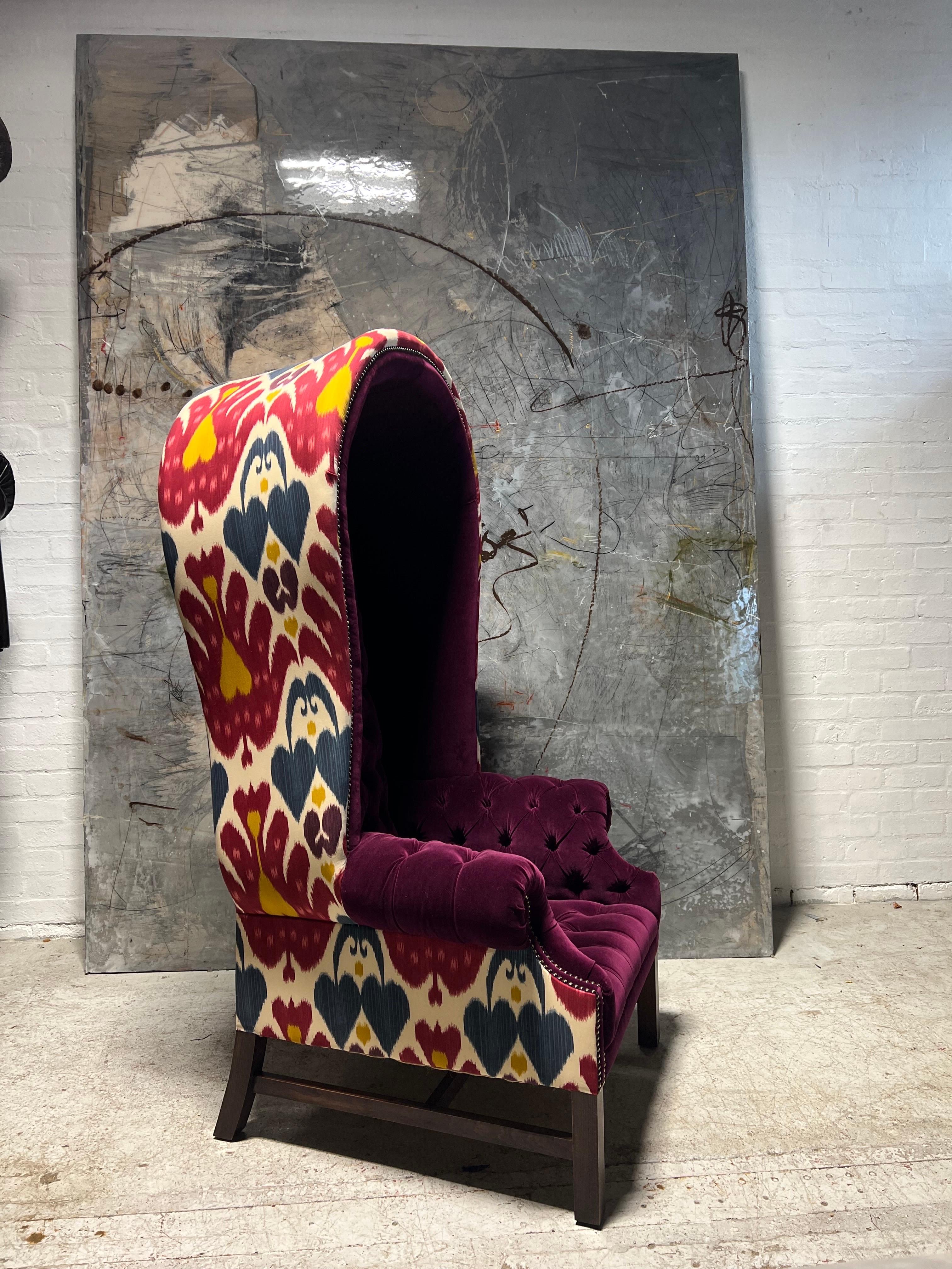 Such a beautiful and striking piece.

Our hooded Victorian Porters chair certainly holds court and can be crafted in any combination of fabrics and leathers.

Please get in touch to discuss the creative options.