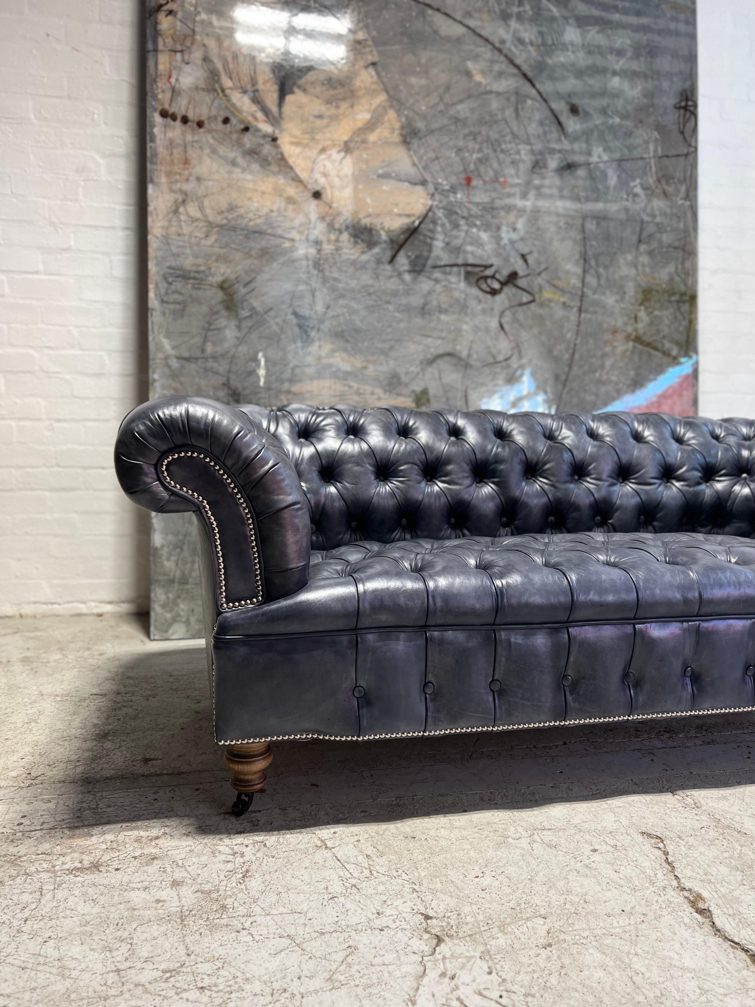 Our Signature Howard Chesterfield Sofa in Hand Dyed Elephant Grey Leather In New Condition For Sale In London, GB