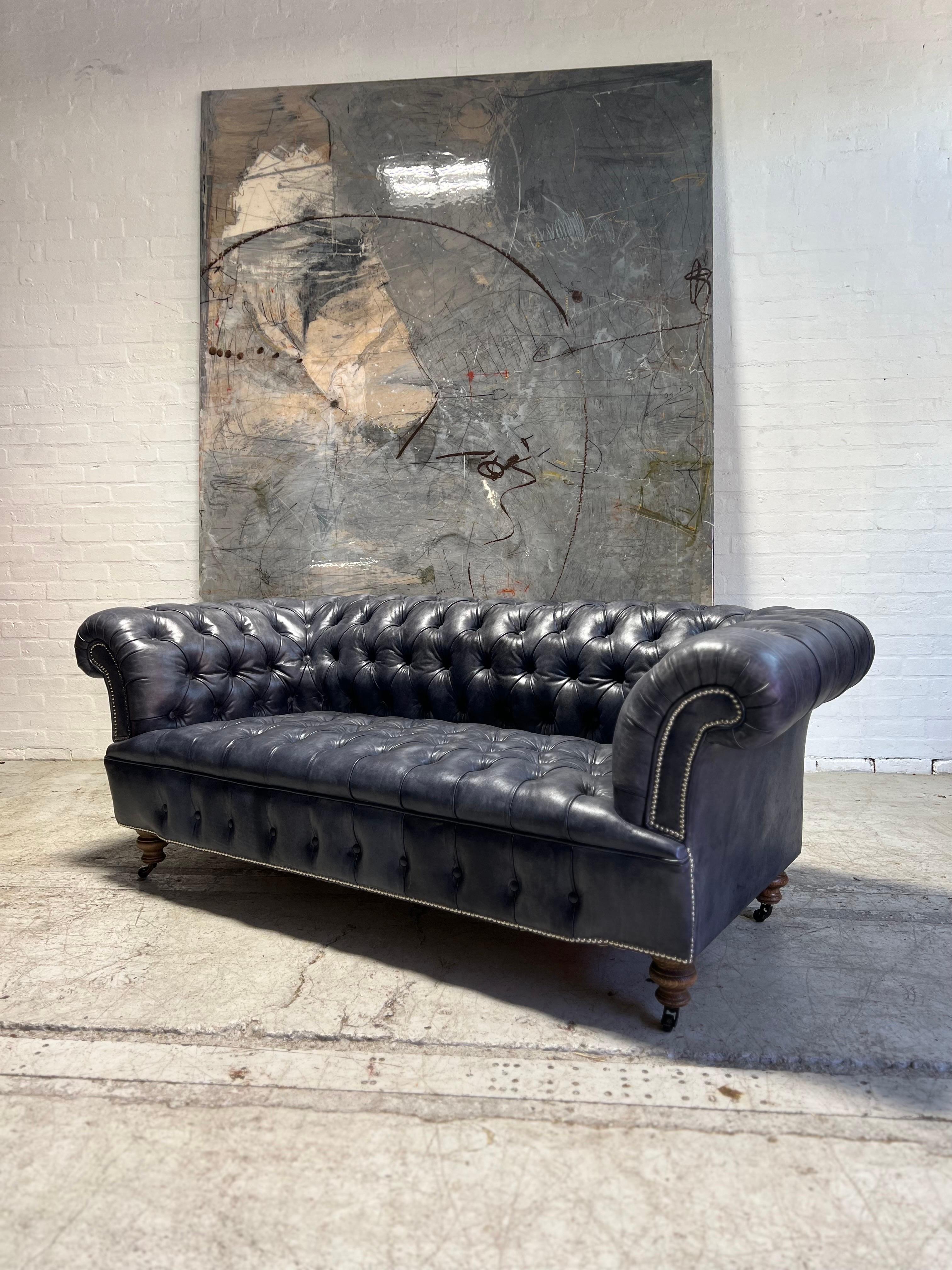 Contemporary Our Signature Howard Chesterfield Sofa in Hand Dyed Elephant Grey Leather For Sale