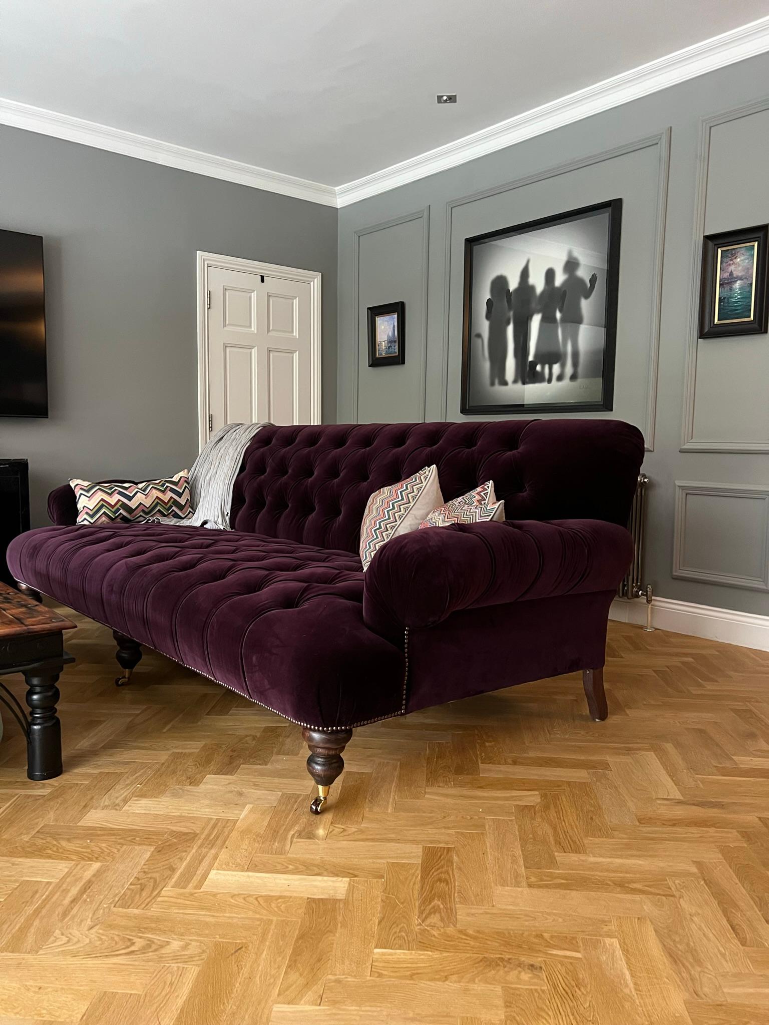 dark purple velvet sofa