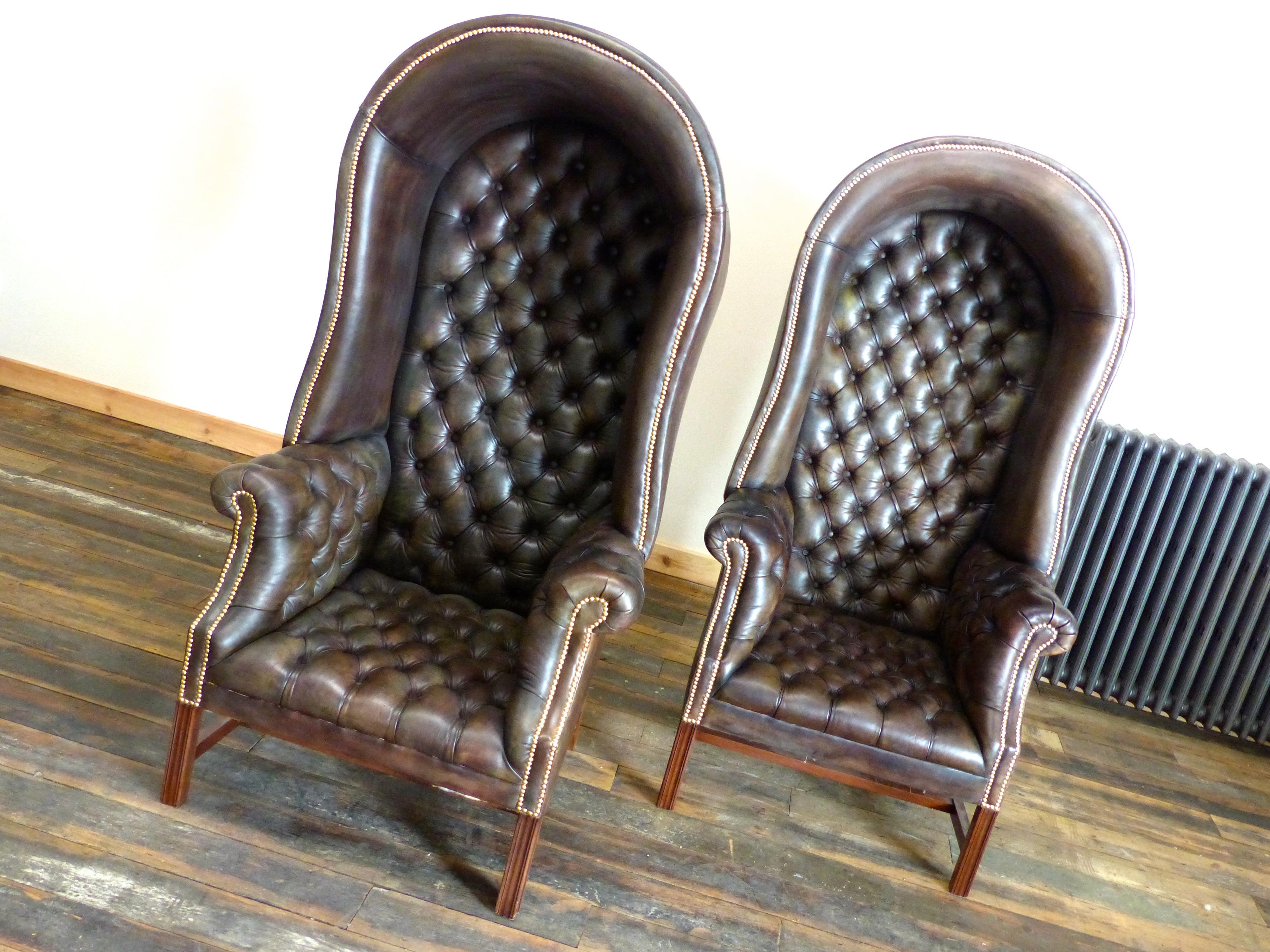 This is. A pair of our Victorian Porters chairs that we craft to order on a bespoke basis.

The style is very honest in its interpretation and feeling.  These pieces bring a great deal of style and gravitas to the space.

We offer six varying